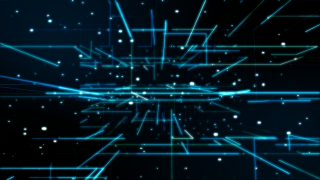 青い光のラインが広がるデジタル空間を表現したイメージ画像